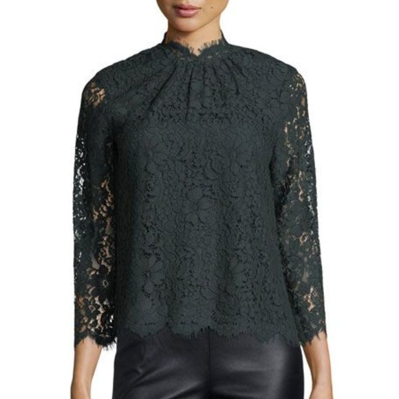 Joie Tops - Joie Freyda Mock-Neck Lace Top Green Sz XS